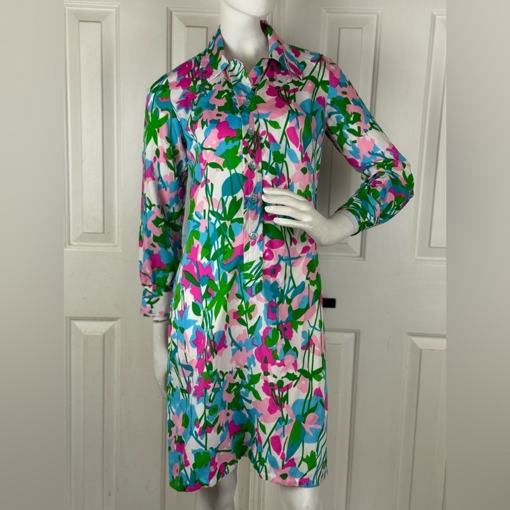 Country Miss Pink/Green Long Sleeve Sheath Dress Mandarin Collar Size 10   C26
